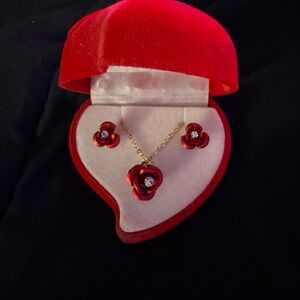 Elegant Red Flower Jewelry Set